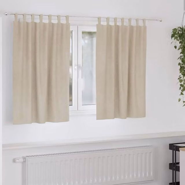 Cortinas opacas de terciopelo vidaXL, 2 unidades, color beige, An/Al: 140 x 140 cm