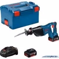 Sierra de sable Bosch GSA 18 V-LI en negro y azul con 2 baterías de 18V 5.0Ah, cargador, maletín y 2 hojas de sierra progressor