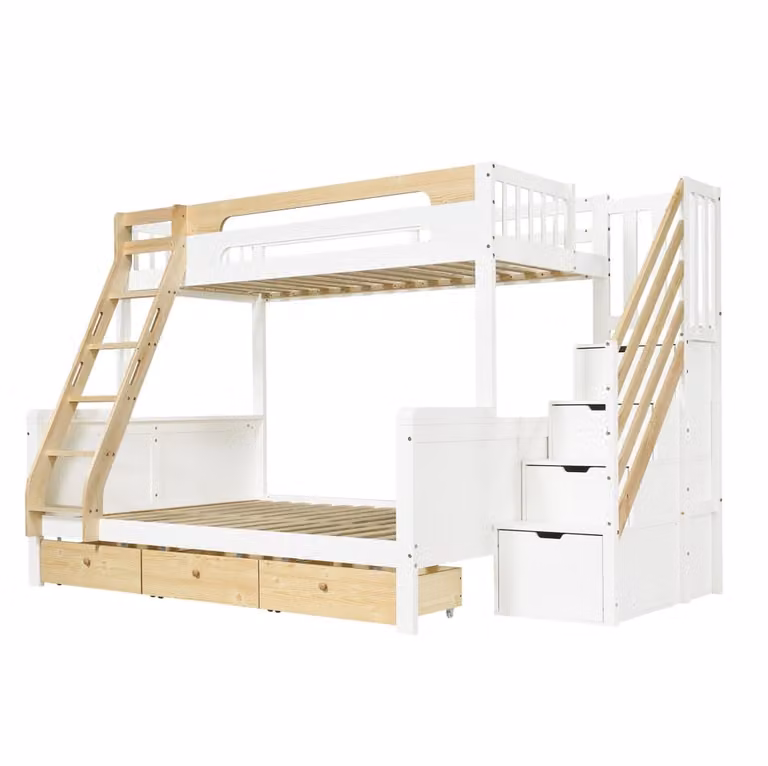 Litera infantil de dos niveles MODFU en madera color blanco con escalera para habitación infantil An/P/Al: 140 x 200 x 90 cm