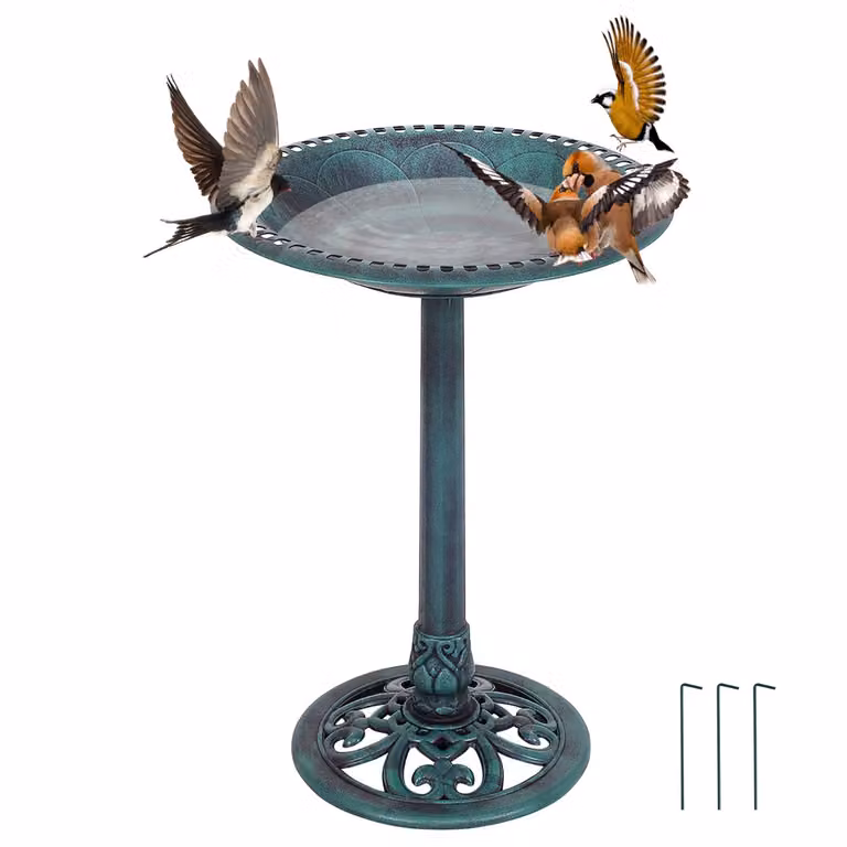 Comedero para pájaros de pie Costway para jardín y exterior en color bronce y verde con material de plástico, An/P/Al: 51 x 51 x 72 cm