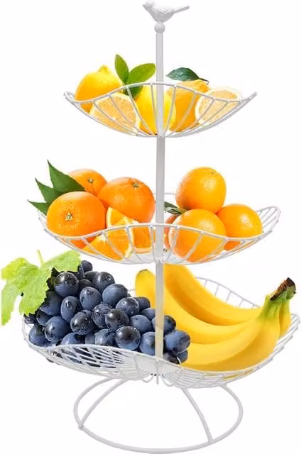 Frutero de 3 niveles Neptune de metal blanco con 3 compartimentos de almacenamiento An/P/Al: 31 x 25 x 20 cm