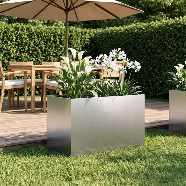 Macetero de jardín Maison Exclusive en acero inoxidable color plata An/P/Al: 60 x 40 x 40 cm