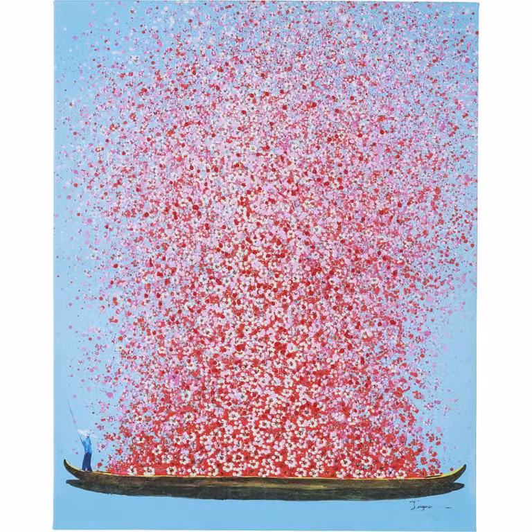 Cuadro decorativo floral Touched Flower Boat de Kare Design en azul y rosa, reproducción de pintura sobre lienzo de estilo moderno, An: 80 cm, Al: 100 cm