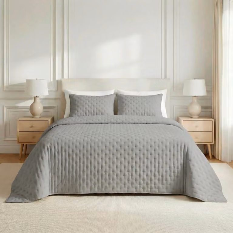 Colcha acolchada de microfibra gris para cama de 135/140 cm, An x Al: 235 x 270 cm