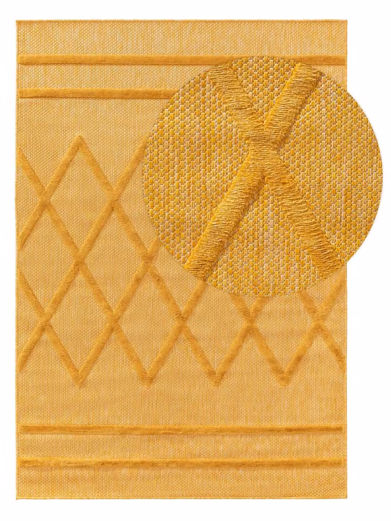 Alfombra Benuta para exterior e interior con diseño geométrico moderno en color amarillo, An/P: 240 x 340 cm