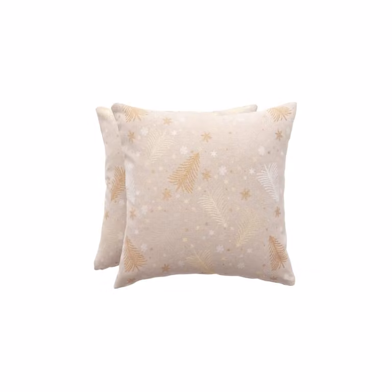 Lote de 2 fundas de cojín de Navidad Gamusi en jacquard de algodón, color beige y oro, 45 x 45 cm