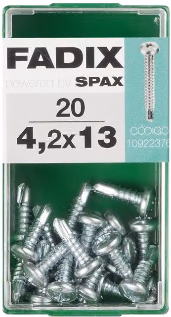 Tornillo Roscachapa de Cabeza Redonda FADIX de Metal Galvanizado Color Plata Diámetro: 4,2 mm, Longitud: 13 mm, Caja de 20 Unidades
