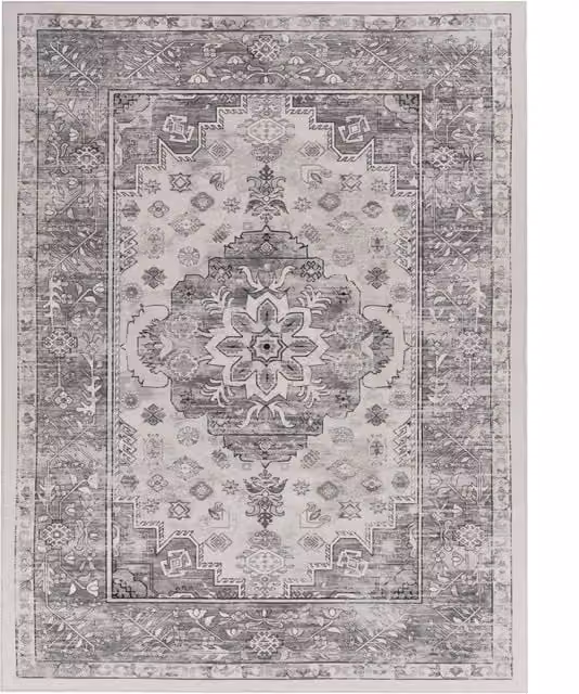 Alfombra lavable Sami de estilo oriental y clásico en color gris, rectangular, de poliéster. An/P/Al: 160 x 220 cm