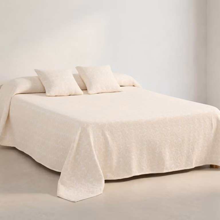Colcha de algodón GAMUSI con diseño floral jacquard en color blanco para cama de 90 cm, An/P: 180 x 270 cm