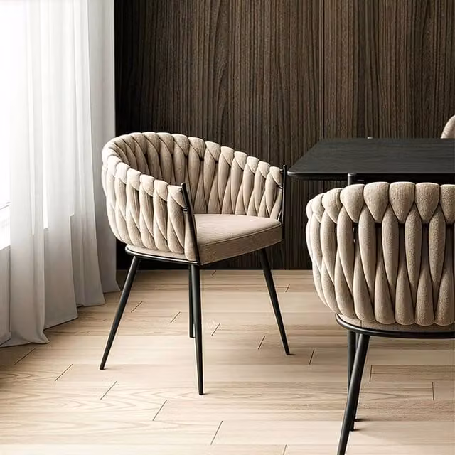 Set de 6 sillas de comedor tejidas AYLA Home Deluxe en color beige y estilo escandinavo