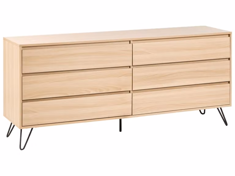 Cómoda de 6 cajones Beliani en color marrón y beige con estilo minimalista