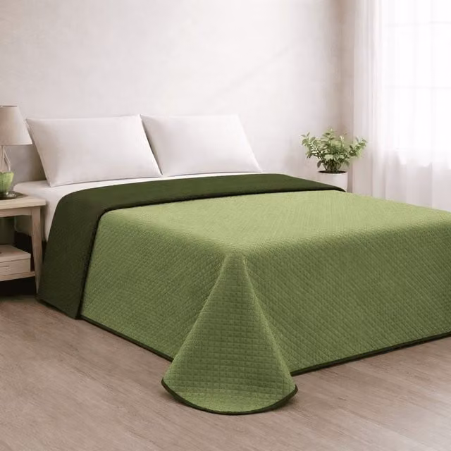 Colcha reversible acolchada Donegal Collections en color verde para cama de 90 cm