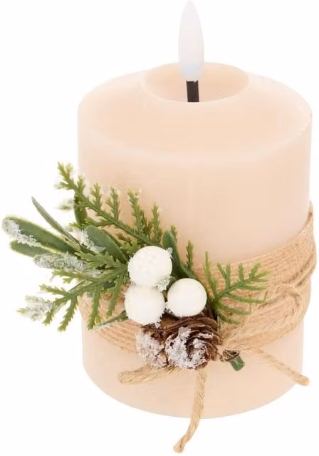 Lámpara LED Lupa de Feeric Lights & Christmas en color beige para mesa con diseño de vela clásica de cera y forma redonda, Altura: 10 cm