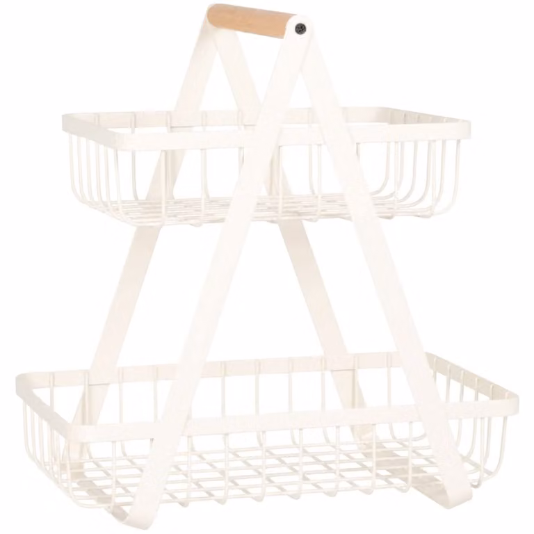 Frutero rectangular de dos niveles de Maisons du Monde en metal y madera color blanco y beige