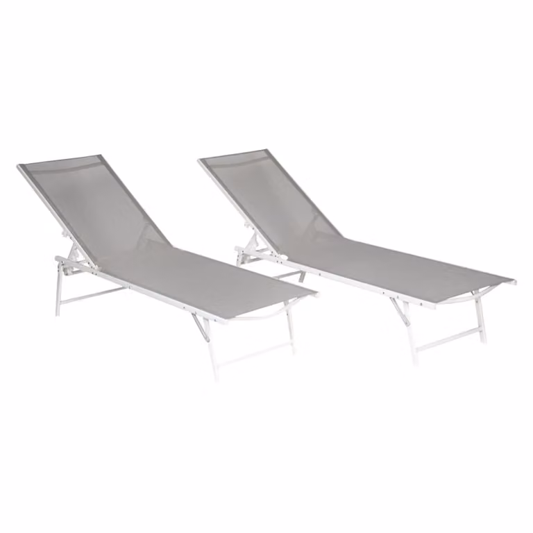 Pack de 2 tumbonas plegables Happy Garden de acero blanco y textileno gris con reposacabezas ajustable