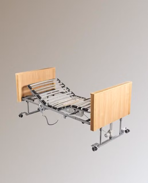 Cama eléctrica articulada T-LOW Pardo para adultos en color marrón con estructura metálica