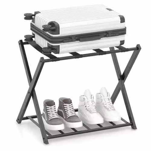 Costway Soporte para Maletas Plegable de Metal con 4 Correas, Negro, An/P/Al: 68 x 43 x 58 cm