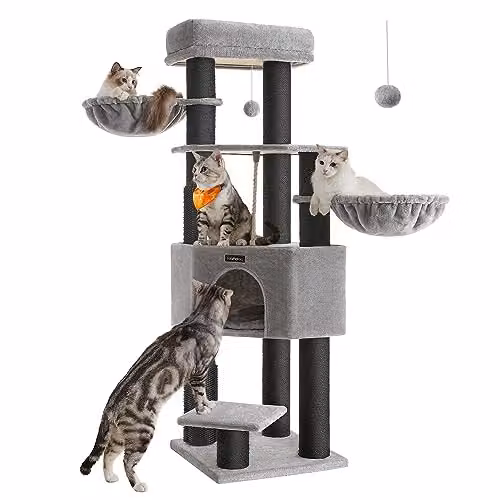 Árbol para gatos Feandrea con cueva, hamaca y cuerda de sisal, gris y negro, An/P/Al: 50 x 50 x 160 cm