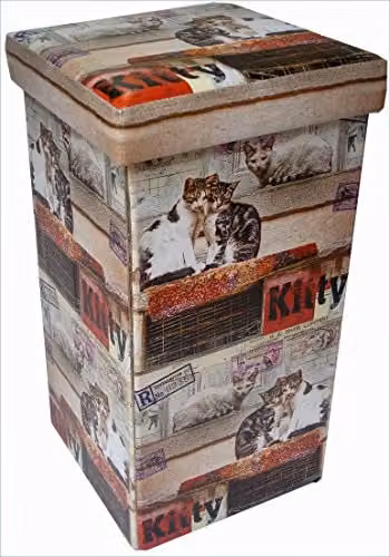 Puf contenedor plegable Biscottini en simil cuero con estampado animal print, color marrón, An/P/Al: 32 x 32 x 60 cm