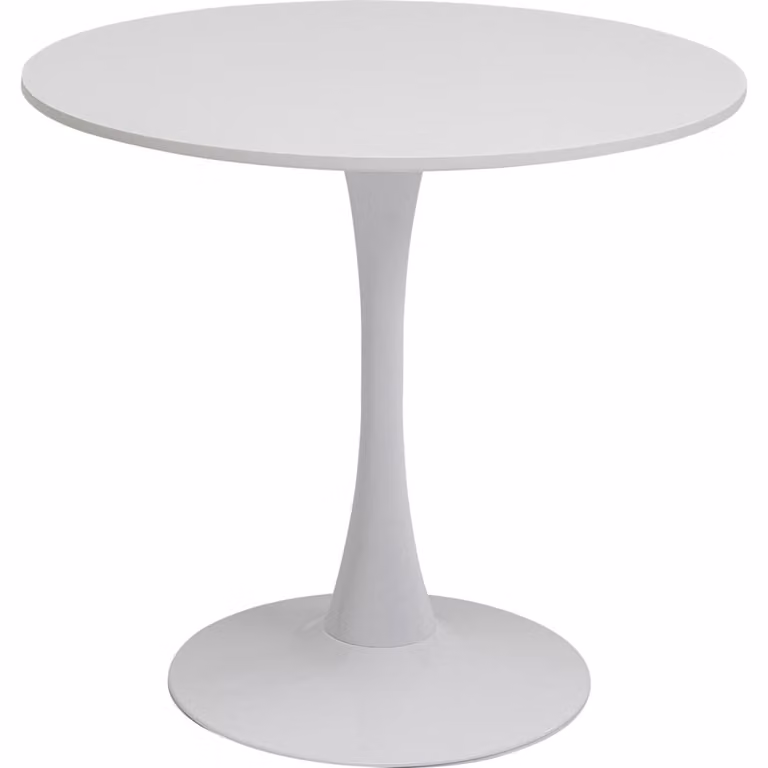 Mesa de comedor redonda moderna Kare Design en color blanco de MDF lacado con diámetro de 80 cm