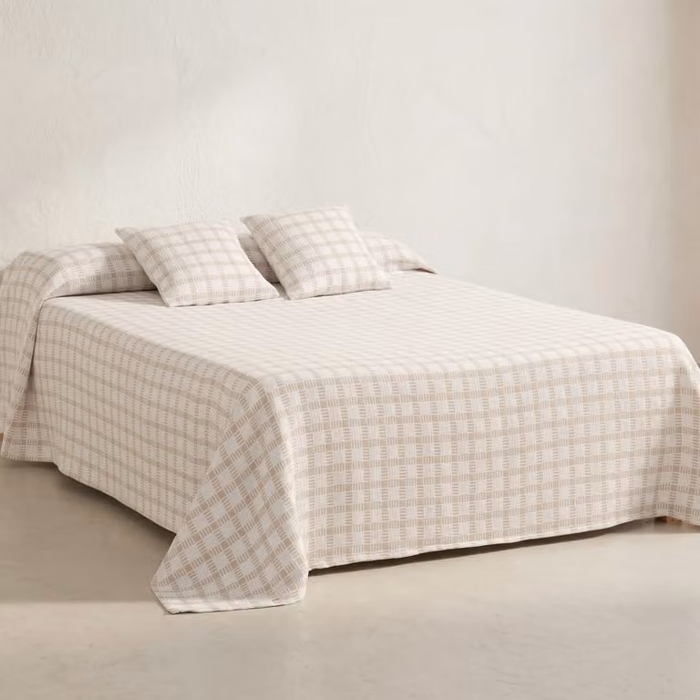 Colcha de algodón Gamusi con diseño de cuadros jacquard en color marfil para cama de 180/200 cm, An/P/Al: 270 x 270 cm