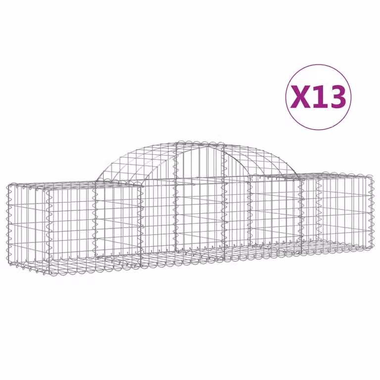 Set de 13 cestas de gaviones con forma de arco vidaXL de acero galvanizado en color gris, An/P/Al: 200 x 50 x 40/60 cm