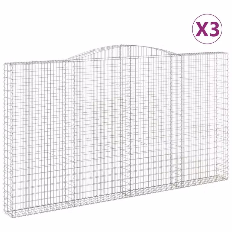 Set de 3 cestas de gaviones videx en acero galvanizado color plata con forma de arco, An/P/Al: 400 x 30 x 220/240 cm