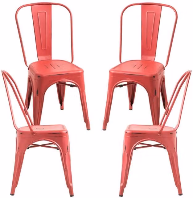 Pack de 4 sillas de comedor Torix Vintage de Regalos Miguel en color rojo mate con estilo industrial y apilables