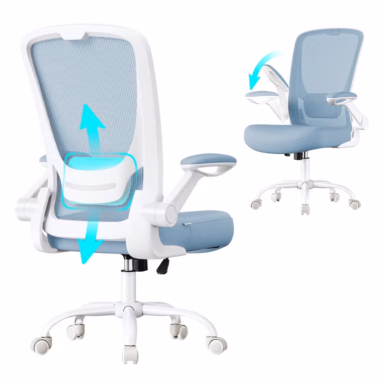 Silla de escritorio ergonómica SONGMICS con reposacabezas, apoyabrazos y giro de 360 grados, color azul y blanco, An/P/Al: 66 x 59 x 120 cm