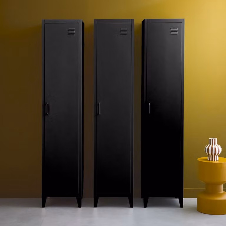 Set de 3 armarios industriales SWEEEK para dormitorio en negro mate, An/P/Al: 38 x 38 x 180 cm