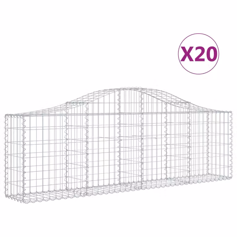 Set de 20 cestas de gaviones con forma de arco videx en acero galvanizado color plata, An/P/Al: 200 x 30 x 60/80 cm