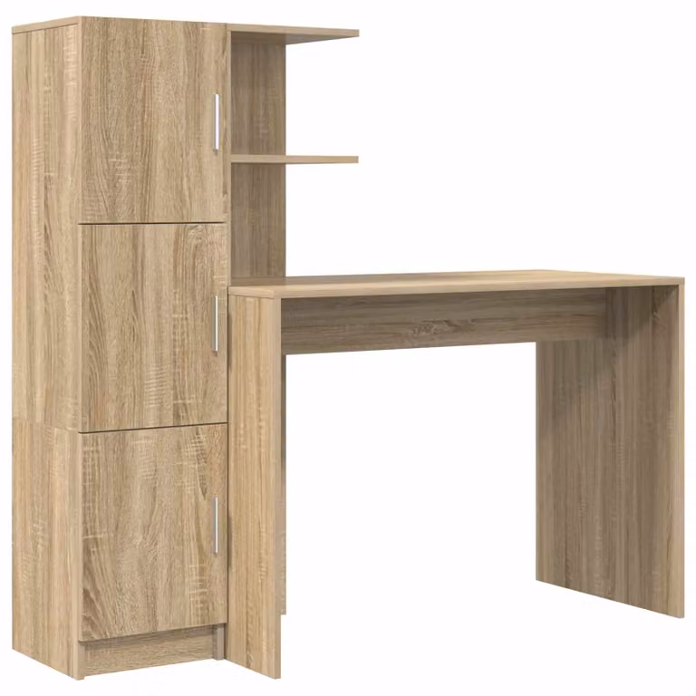Set de 2 unidades de escritorio y armario de oficina vidaXL en color roble sonoma, diseño moderno de madera, An: 133.5 cm, P: 50 cm, Al: 124 cm