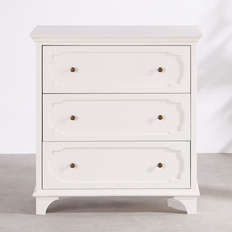 Cómoda de 3 cajones Maison du Monde en color blanco con estilo shabby chic y efecto envejecido, Altura: 83 cm