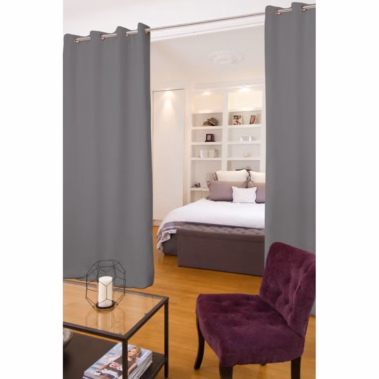 Cortina para separar estancias Moondream DecibelControl en terciopelo gris con ollaos, acústica, térmica y opaca, An: 135 cm, Al: 250 cm