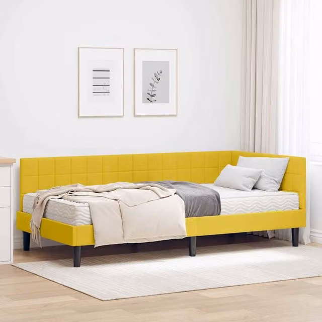 Estructura de cama de esquina con 2 colchones vidaXL en color amarillo y acabado de terciopelo, An/P/Al: 100 x 200 x 72 cm