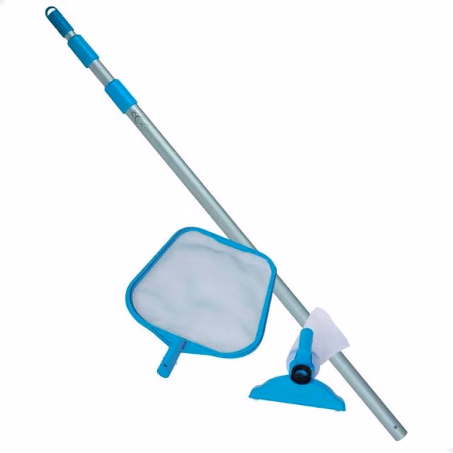 Kit de mantenimiento de piscina Intex con mango telescópico de aluminio en color azul para piscinas elevadas