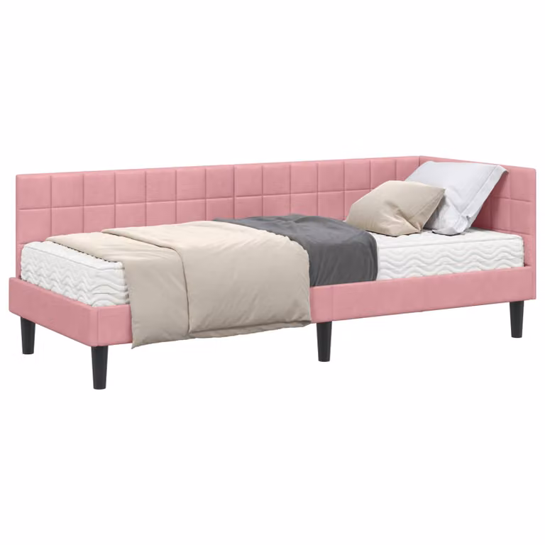 vidaXL Estructura de Cama de Esquina con 2 Colchones de Terciopelo Rosa, An/P: 80 x 200 cm