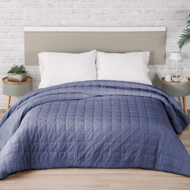 Colcha bouti Manterol de algodón efecto lavado en color azul para cama de An/P/Al: 200 x 180 cm