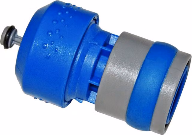 Pieza de manguera universal con acoplamiento rápido y control de flujo Kinzo en color azul de plástico
