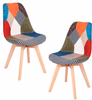 Pack de 2 sillas de comedor Synk Patchwork en diseño multicolor y acabado abstracto para salón o comedor