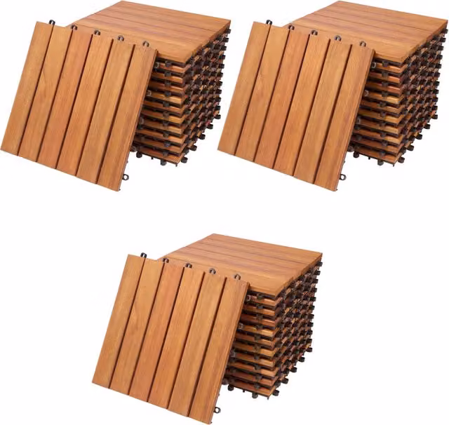 Set de 33 baldosas de madera de eucalipto Deuba color marrón An/P: 30 x 30 cm