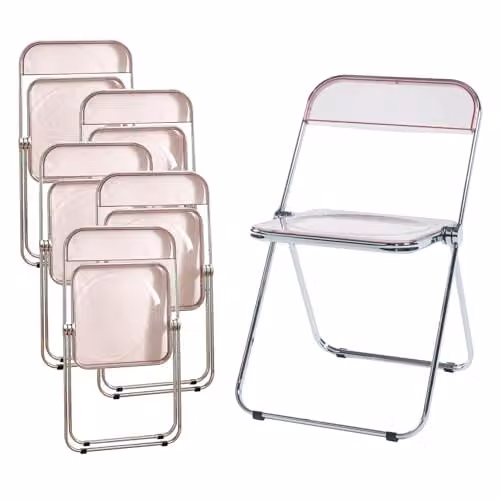 Juego de 6 sillas plegables en.casa Pornainen de estilo moderno en color rosa transparente, estructura de acero y plástico, An/P/Al: 74 x 46 x 47 cm