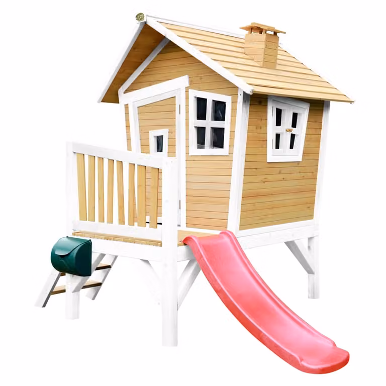 Casita infantil de madera Axi con tobogán, multicolor marrón, blanco y rojo, An/P/Al: 264 x 203 x 177 cm
