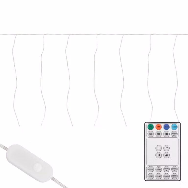 Cortina de luces LED de Navidad ECD Germany en color blanco cálido con mando a distancia y temporizador de 6 m