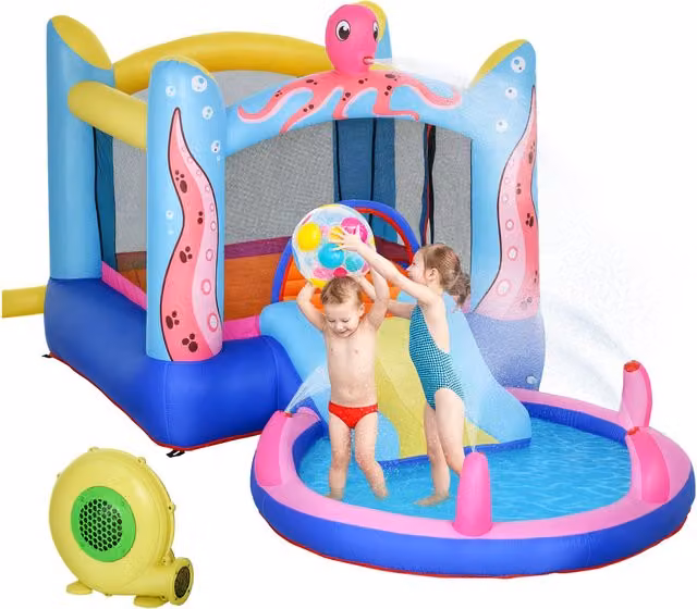 Castillo inflable Outsunny con tobogán, cama de salto y piscina para niños, multicolor, An/P/Al: 360 x 175 x 180 cm