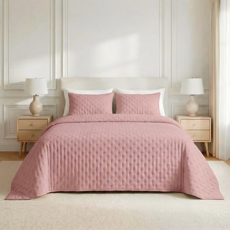 Colcha acolchada lisa rosa para cama de 150/160 cm, An x Al: 250 x 270 cm