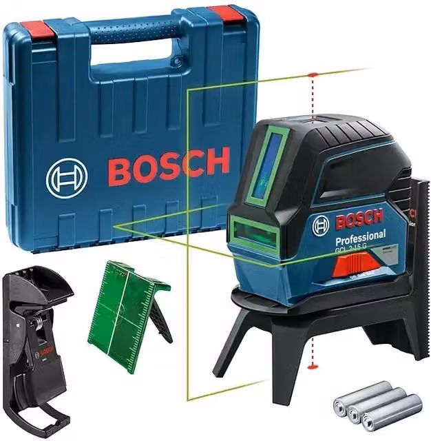 Láser combinado Bosch GCL 2-15 azul con zona de trabajo de 15 m y 6 piezas