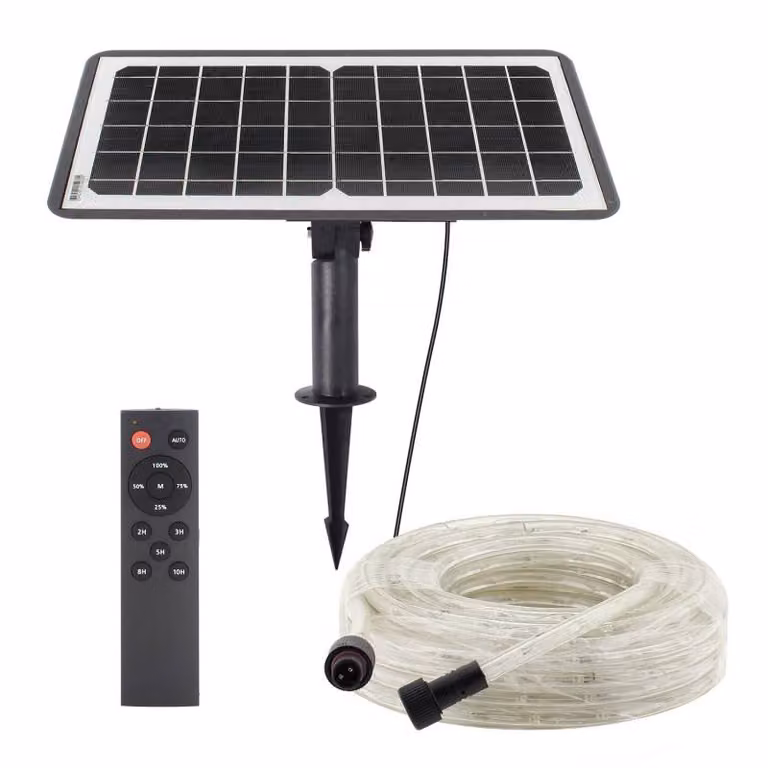 Kit solar de tira LED Neon Flex LEDBOX blanco frío con protección IP65 de 10 metros y batería de 3.2V-12Ah