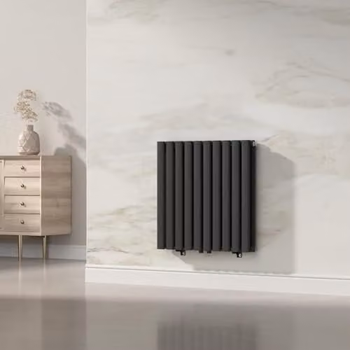 Radiador de panel doble neu.haus de diseño tubular en acero negro para baño o salón, conexión inferior central, 800W, An/An/Al: 60 x 60 x 60 cm