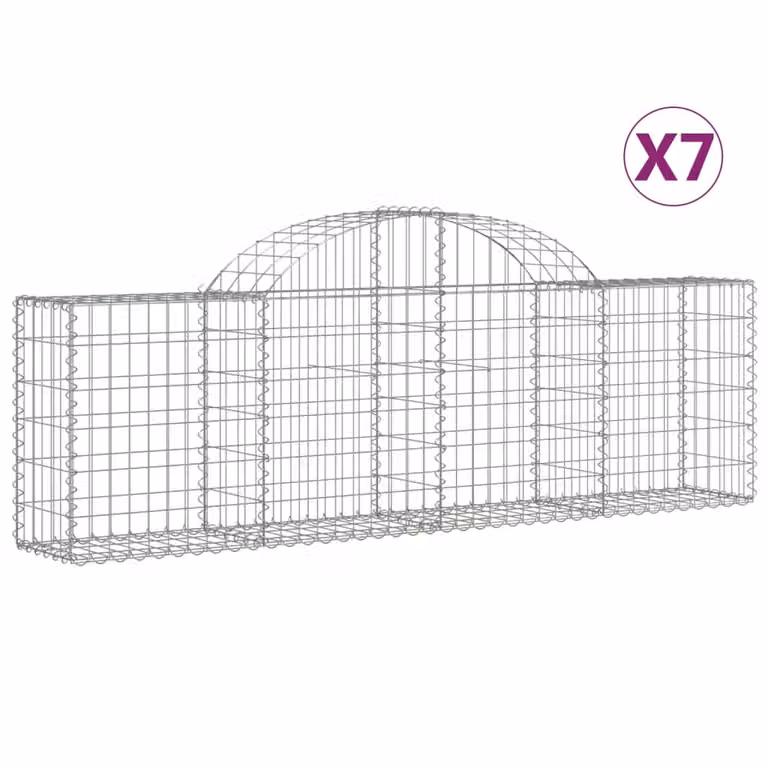Set de 7 cestas de gaviones videx con forma de arco en acero galvanizado color gris y plata, An/P/Al: 200 x 30 x 60/80 cm